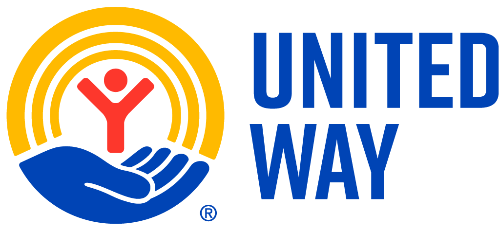The United Way logo features a blue hand cradling a red person icon, surrounded by yellow arching lines.