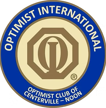 Logo for the Optimist Club of Centerville-Noon featuring a gold, octagon-shaped emblem with an 