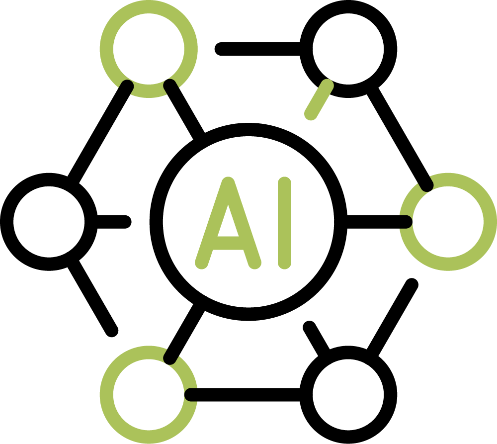 AI omgeven door verbonden cirkels, waarvan sommige groen.