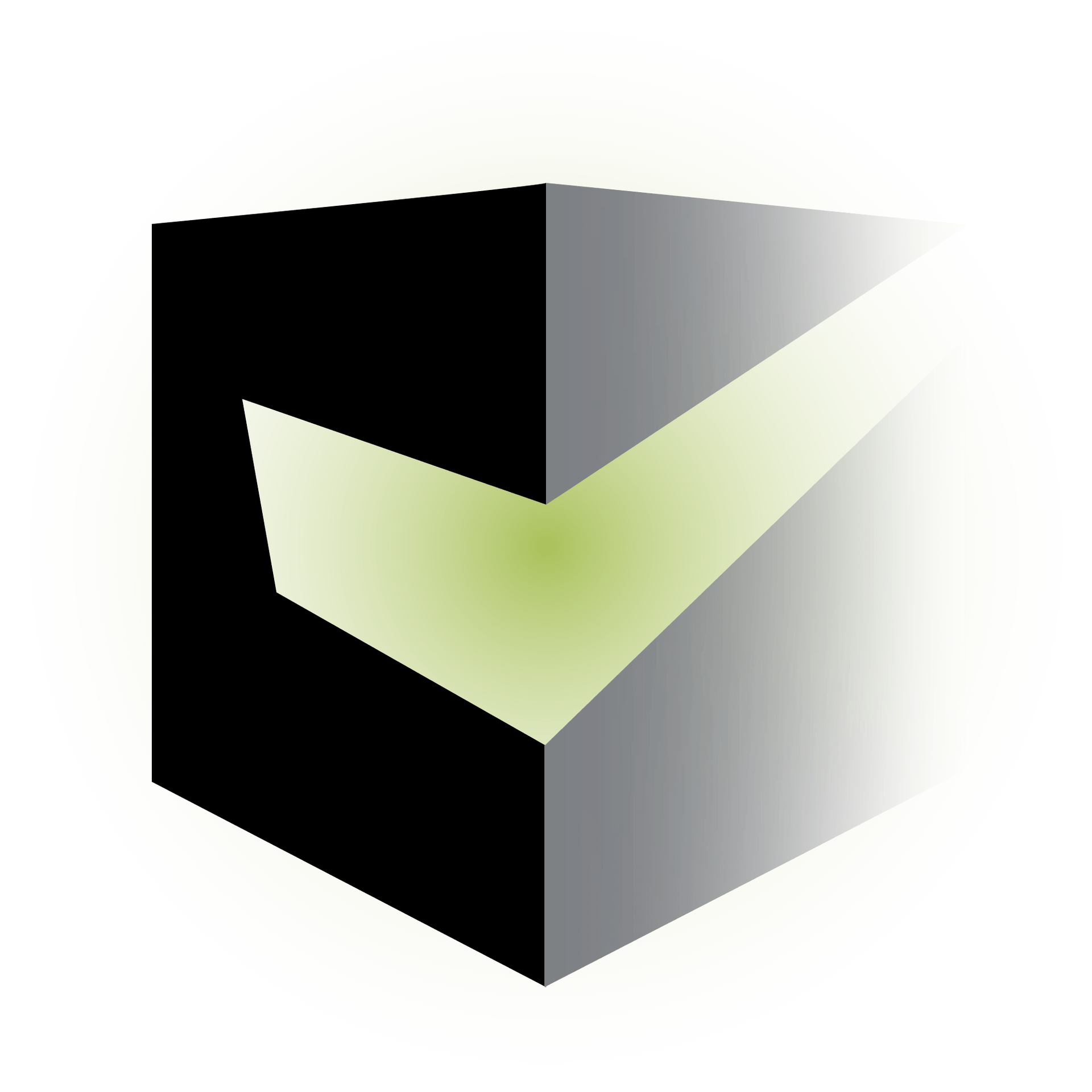 Zwart-grijze kubus met een lichtgroen vinkje, mogelijk ter goedkeuring.