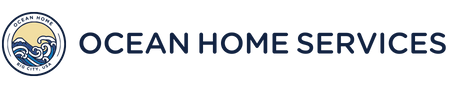 A logo for ocean home services with a picture of the ocean in the center.