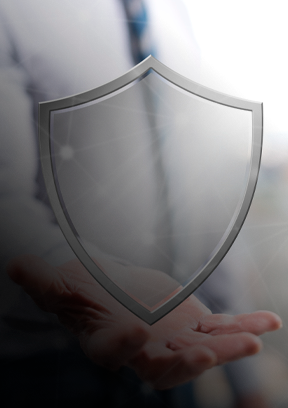 Uma pessoa está segurando um escudo transparente na mão.