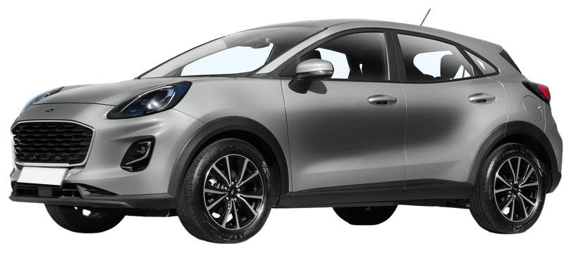 Silver compact SUV in side view on a white background