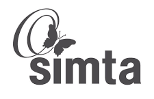 Un logo in bianco e nero per Simta con una farfalla sopra.
