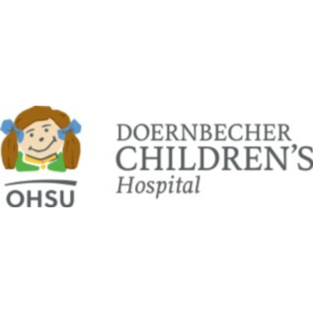 Logo: Doernbecher Children's Hospital with a smiling child illustration, 