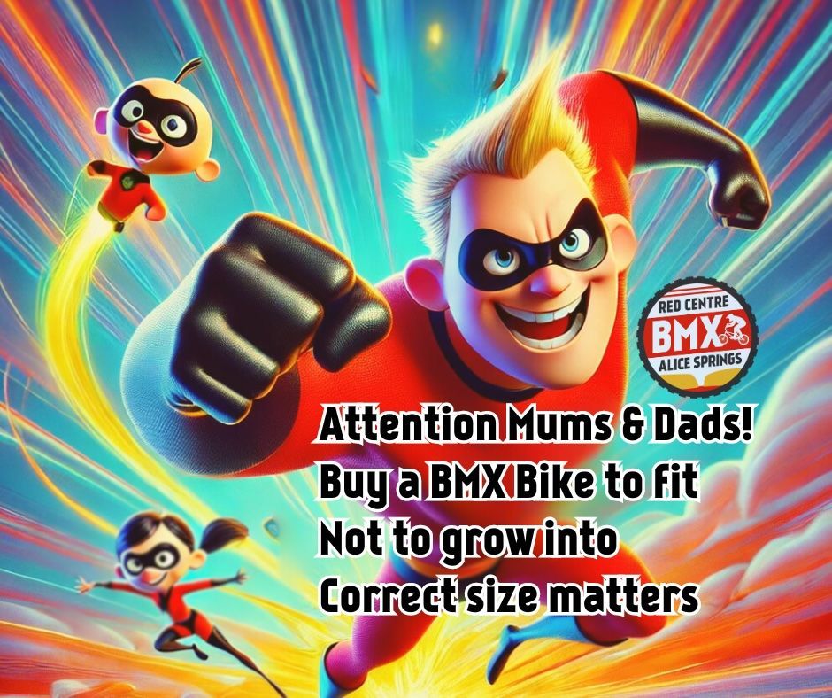 A poster for the movie the incredibles that says attention mums and dads buy a bmx bike to fit