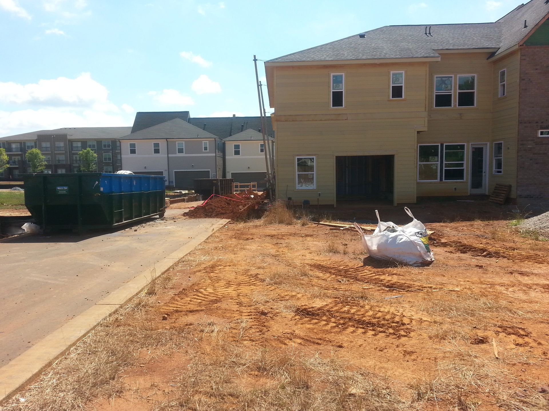 A large house is being built in a residential area