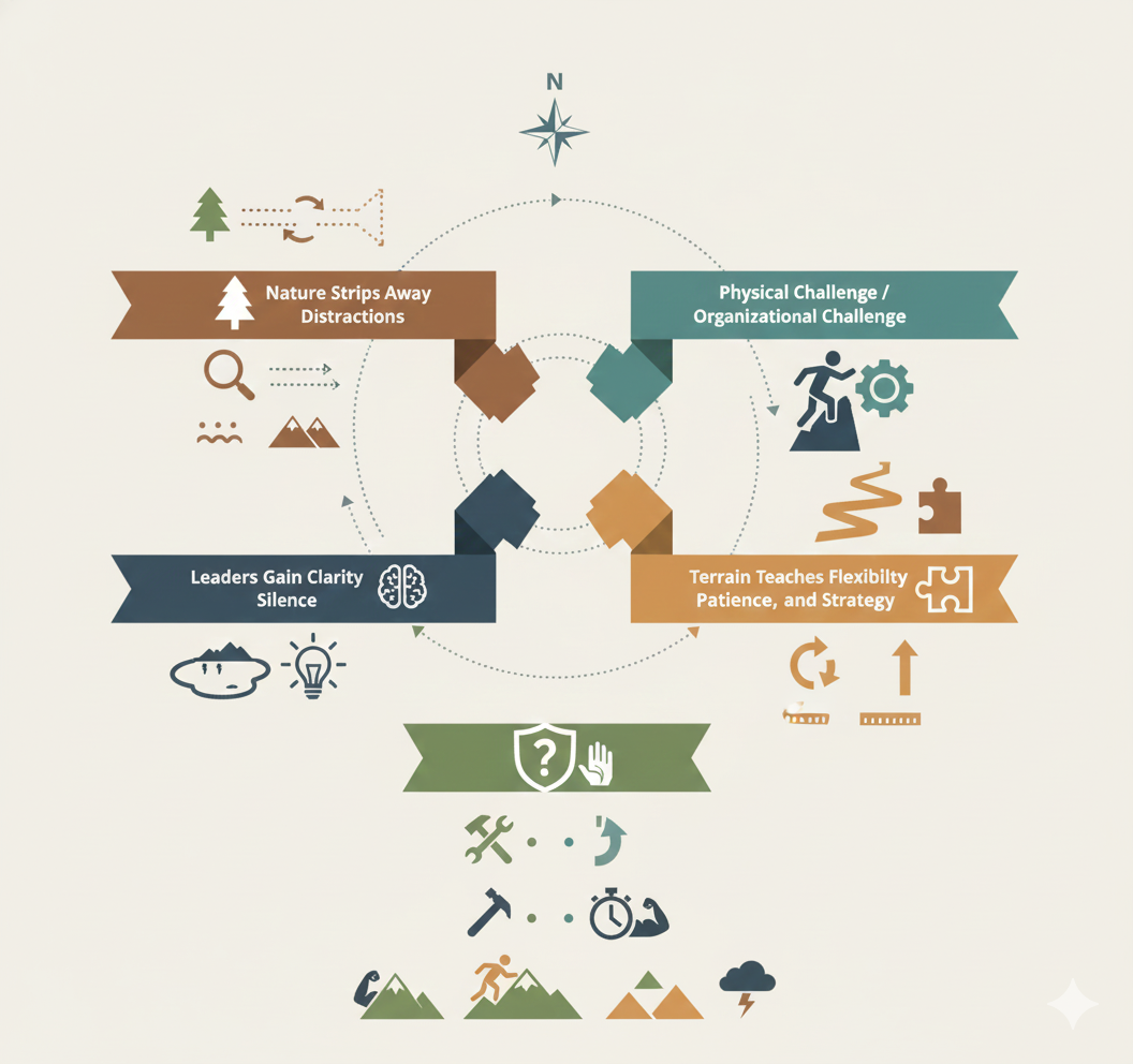 Diagram with four quadrants: Humanistic, Physical, Strategic, and Leading; with related icons and text.