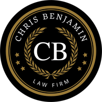 Chris Benjamin Law Firm circular black-and-gold logo with CB monogram and laurel wreath