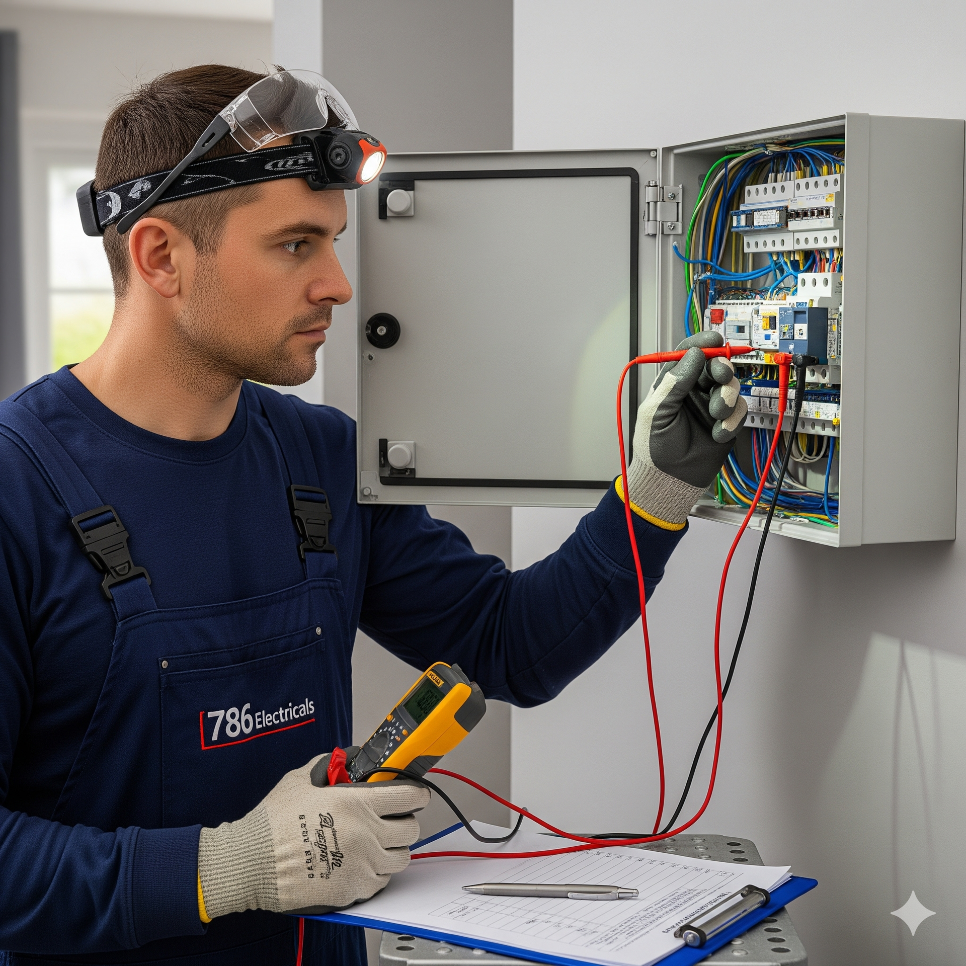 A qualified electrician from 786 Electricals in Leicester performing an EICR