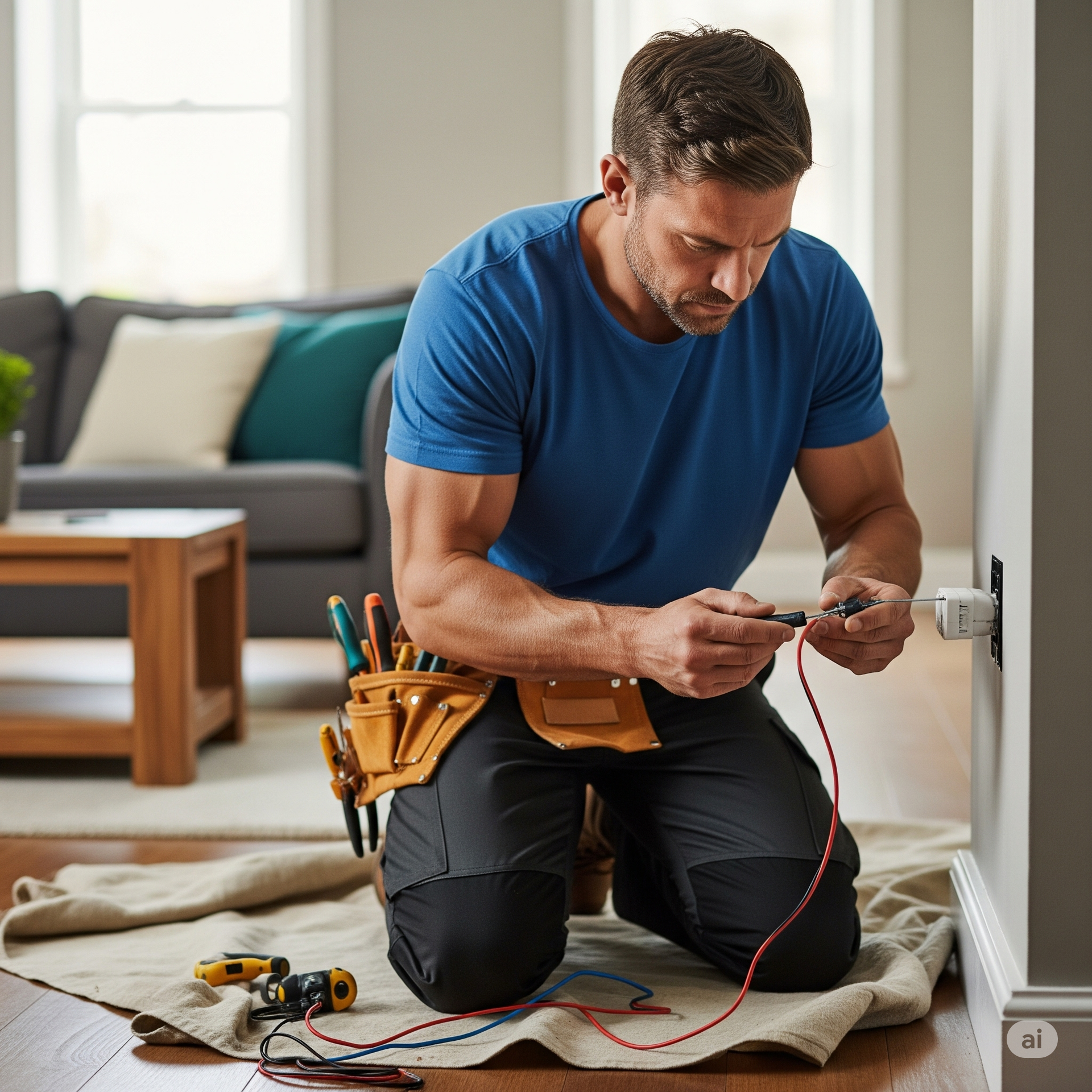 An electrician from 786 Electricals performing a small electrical repair in a Leicester home.