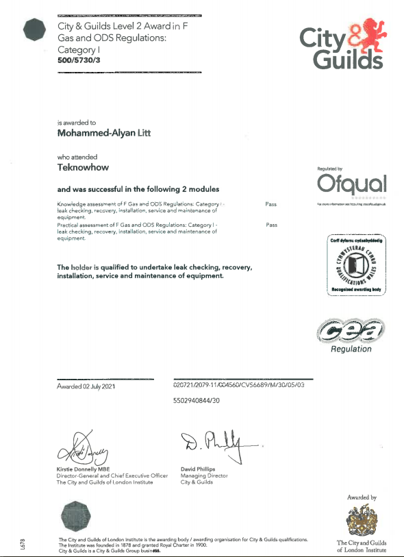 City and guilds qualification for air conditioning