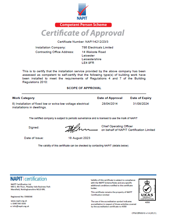 NAPIT Competent Person Scheme Certificate