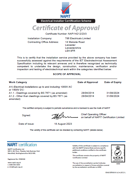 NAPIT Electrical Installer Certificate
