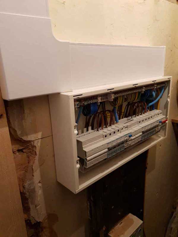 Marco 4 by 2 plastic trunking above a consumer unit