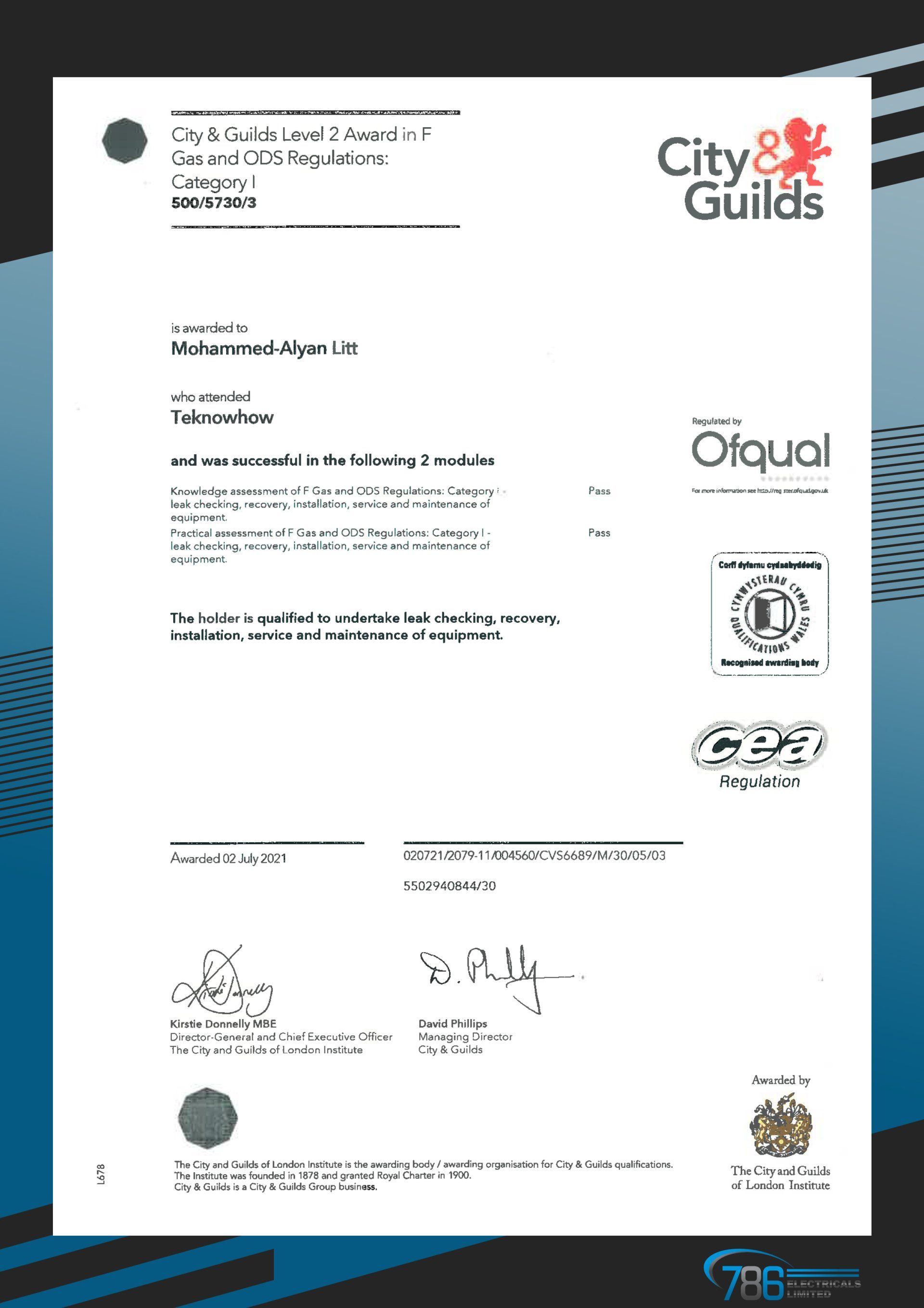 City and guild certificate