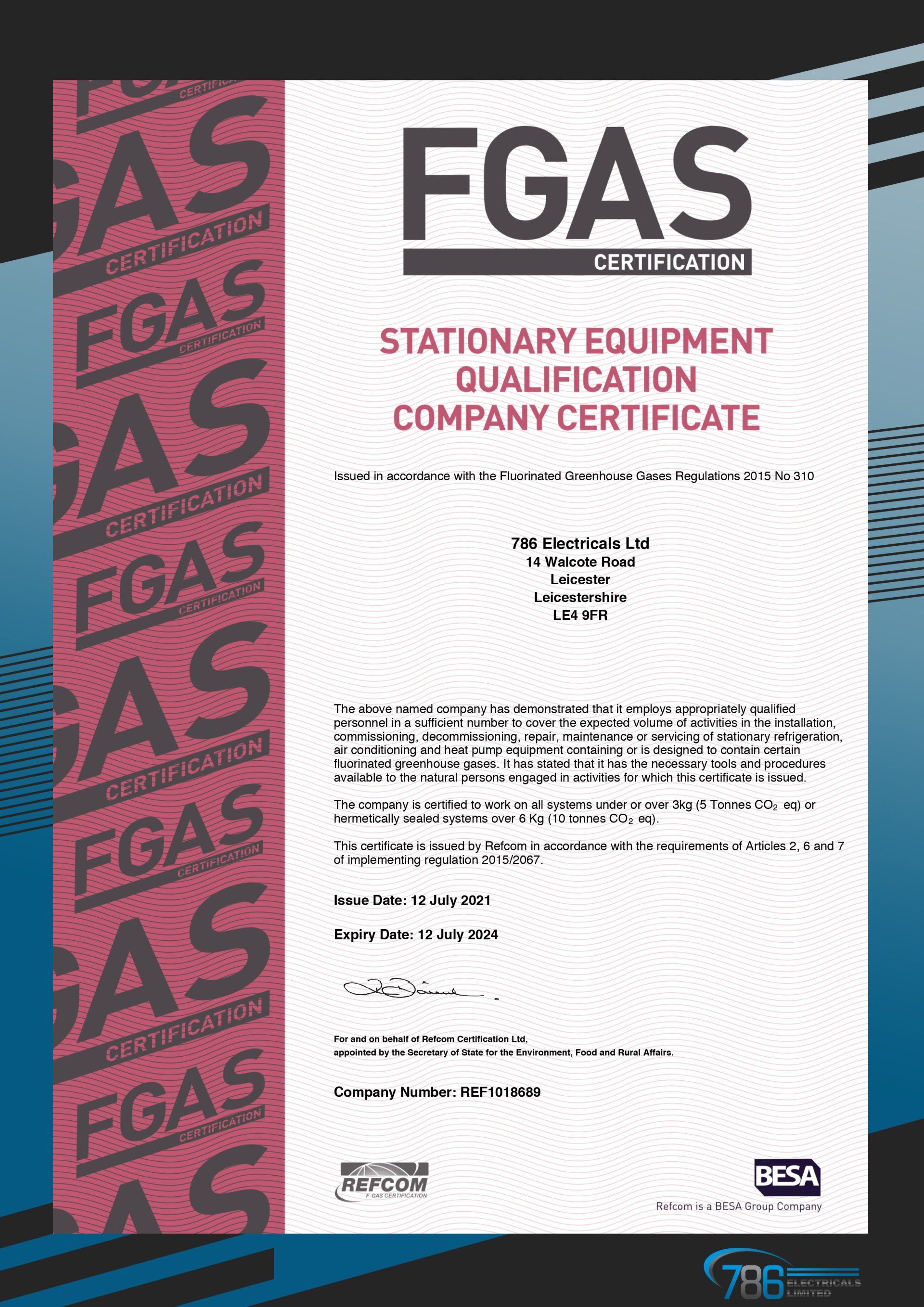 FGAS certificate
