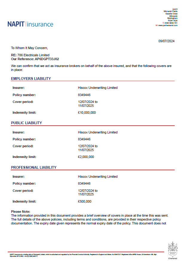 NAPIT insurance document