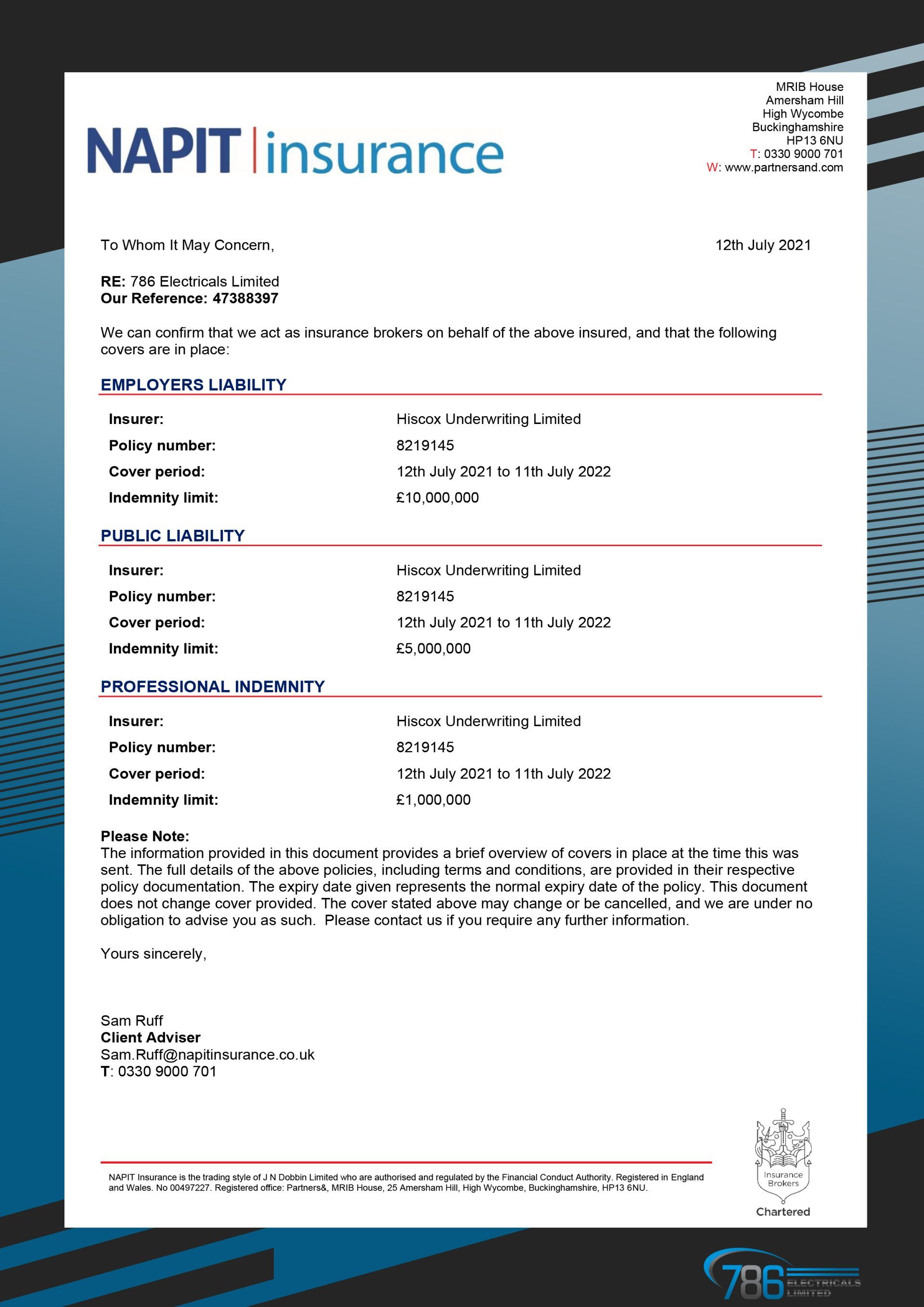 NAPIT insurance certificate