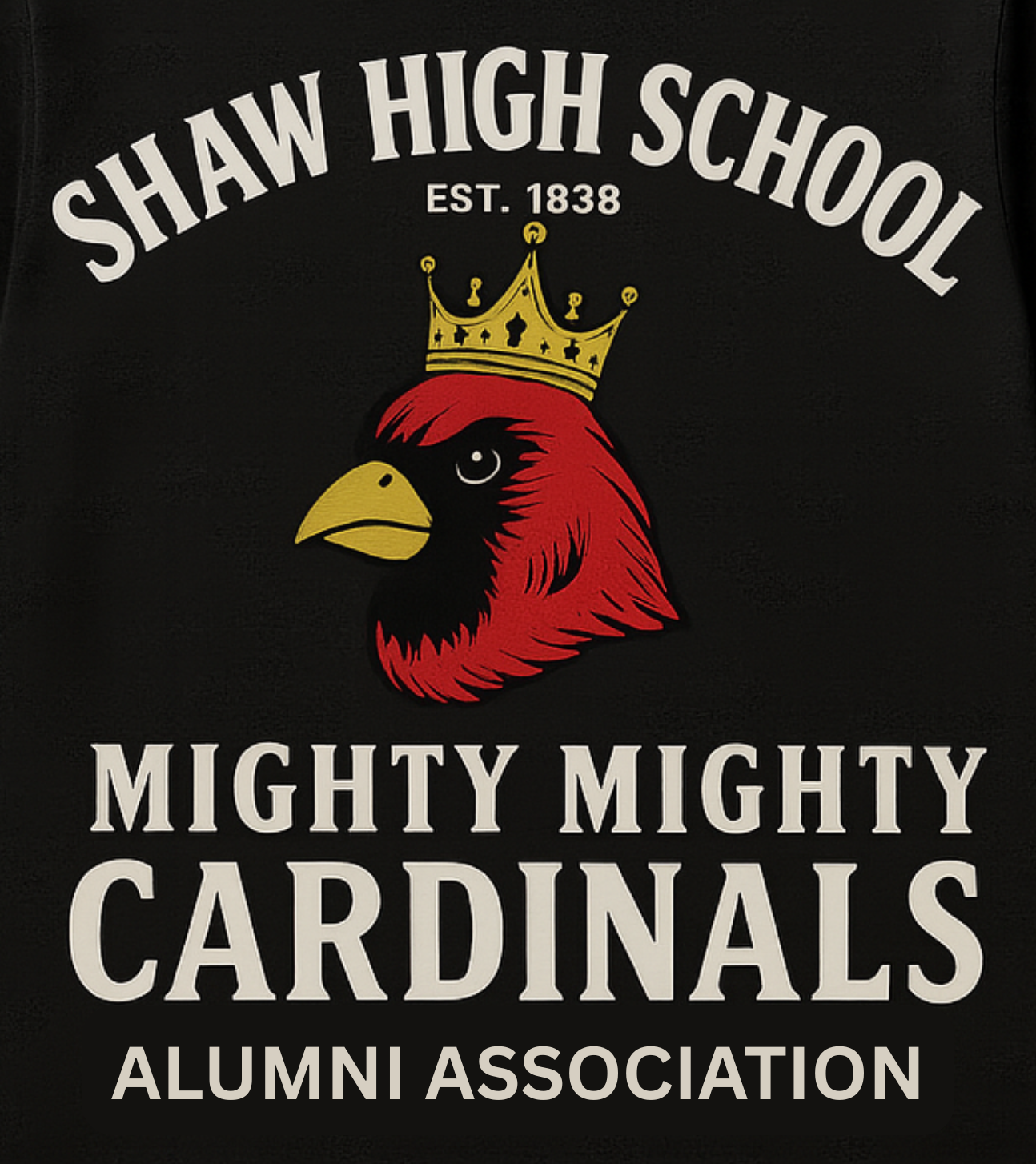 Shaw High School logo featuring a red cardinal wearing a gold crown. 

