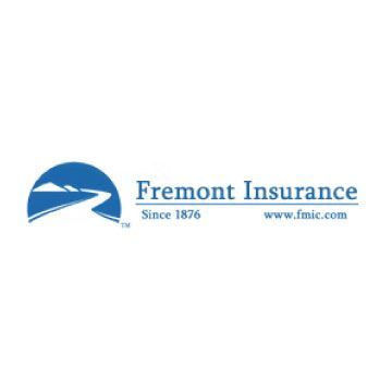 The logo for fremont insurance is a blue circle with a road going through it.