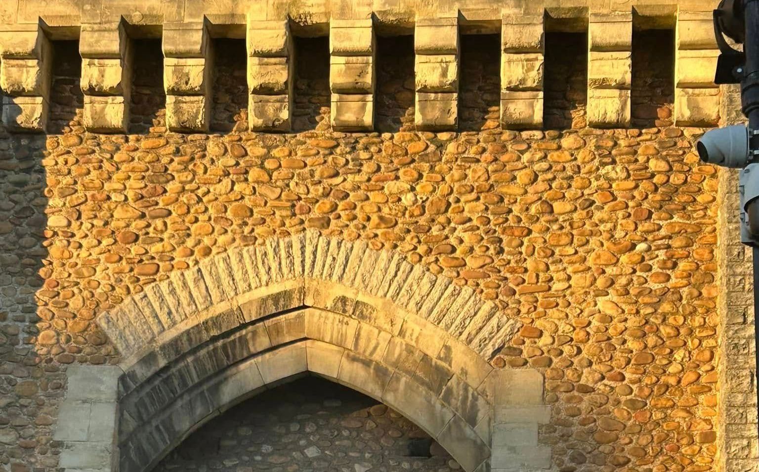 Close-up of a building made from pebbles