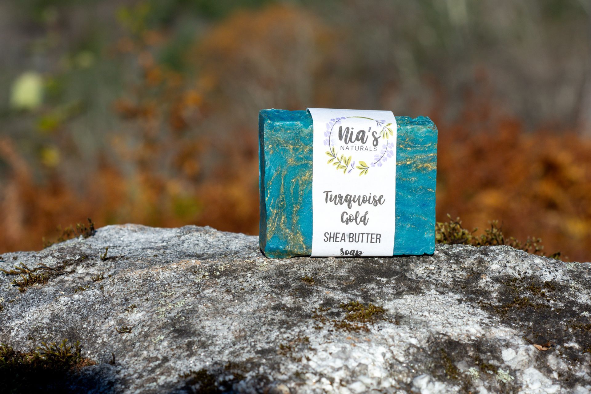 Turquoise and gold shea butter handcrafted soap