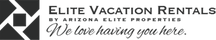 Logo for Elite Vacation Rentals with geometric design and slogan 