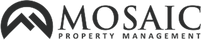 Logo for Mosaic Property Management, featuring a stylized mountain within an arch, and text 