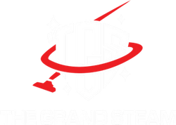 Red and white logo with a curling stone sweeping around a curling brush.