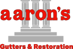 Aaron's Gutters & Restoration logo: Red text 