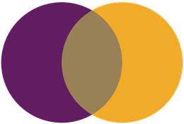 Een paarse en oranje cirkel met een bruine cirkel in het midden