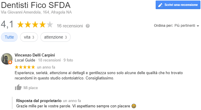 Recensione da un utente google. Recita 