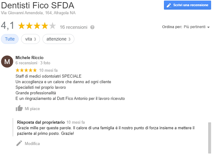 Commento da un utente google. Recita: 