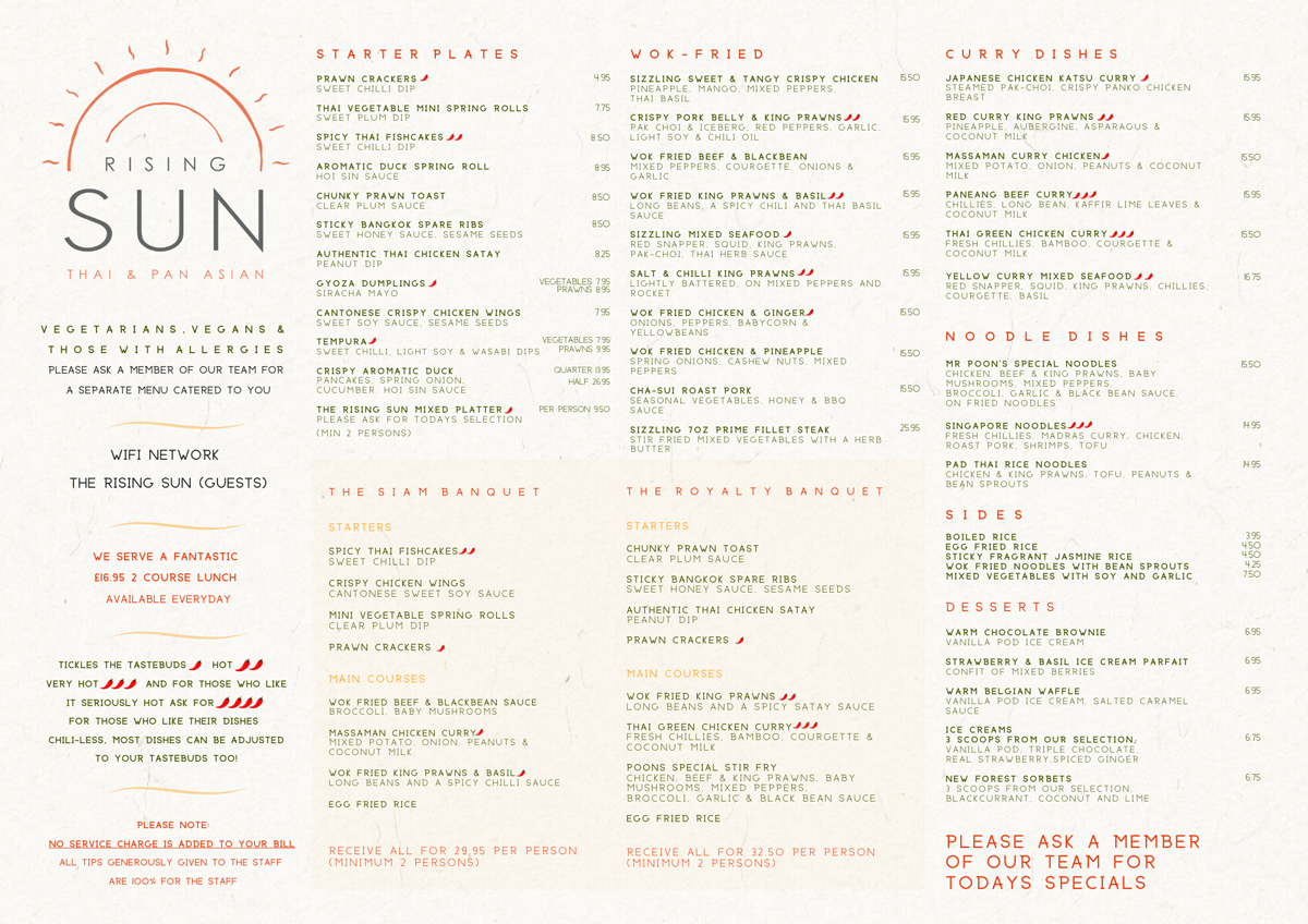 rising sun christchurch dorset thai evening menu