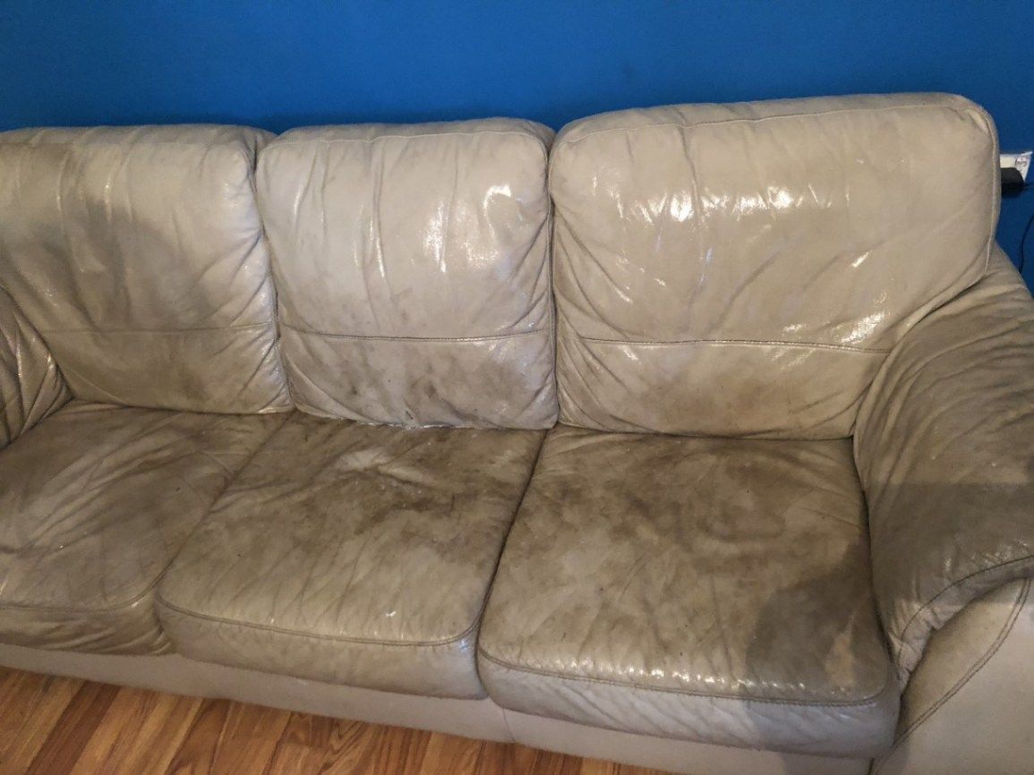 Before Leather Couch Cleaning — Carpet Cleaning in Anna Bay, NSW