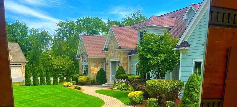 Front yard of a yellow house
