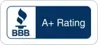 BBB logo with A+ rating in blue and white badge