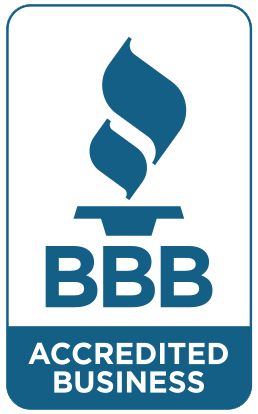 A blue bbb accredited business logo on a white background.