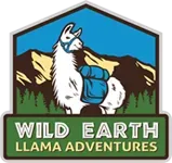 The logo for wild earth llama adventures shows a llama with a backpack on its back.