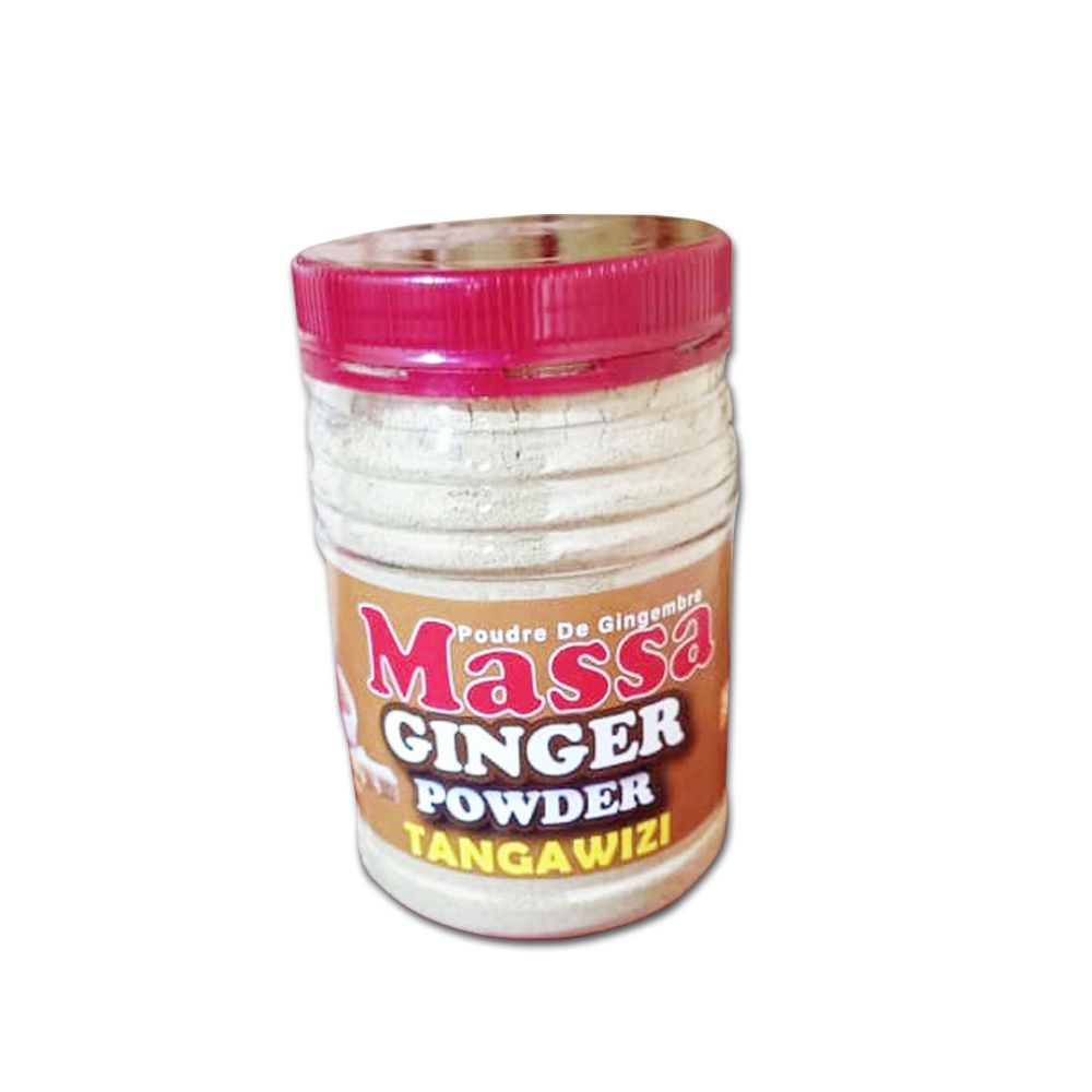 A jar of massa ginger powder with a pink lid