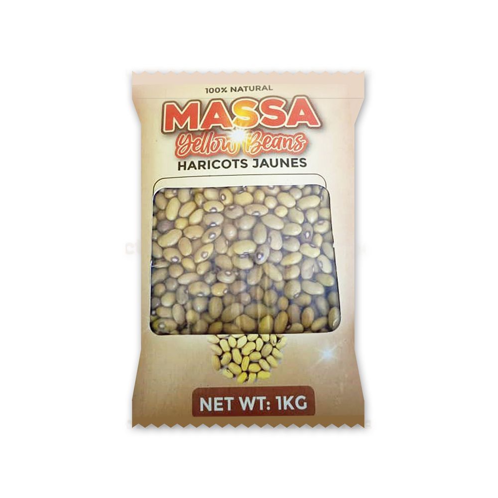 A bag of massa yellow beans on a white background.