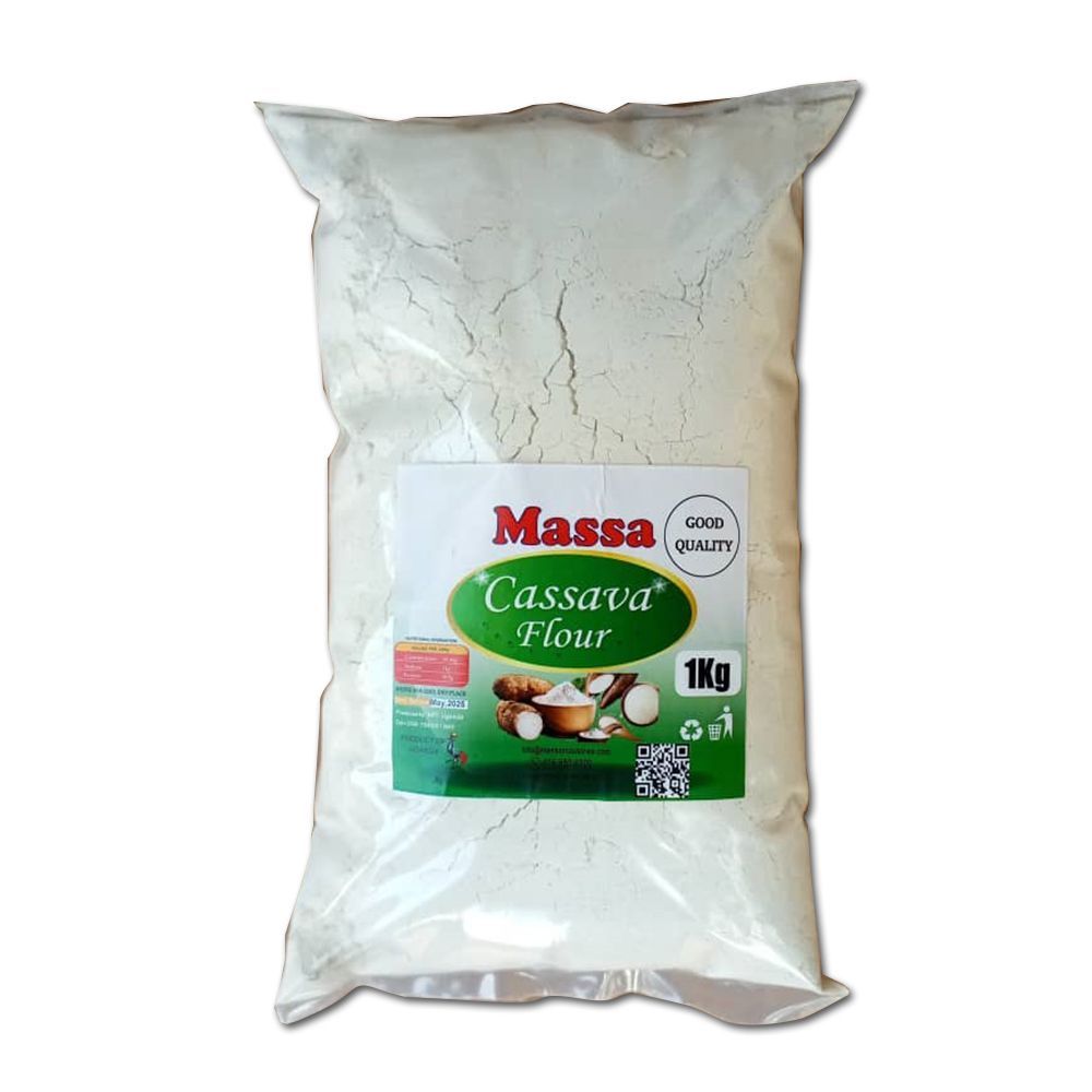 A bag of cassava flour on a white background.