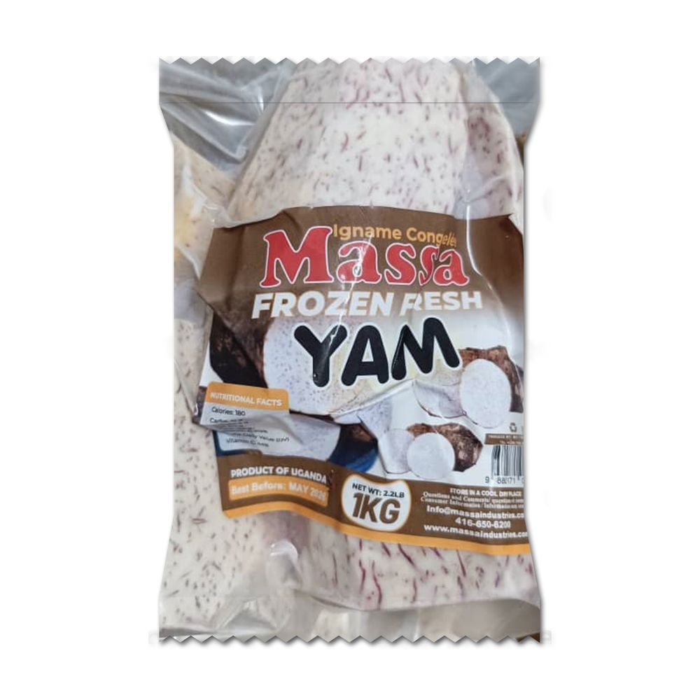 A bag of masa frozen peeled yam on a white background.