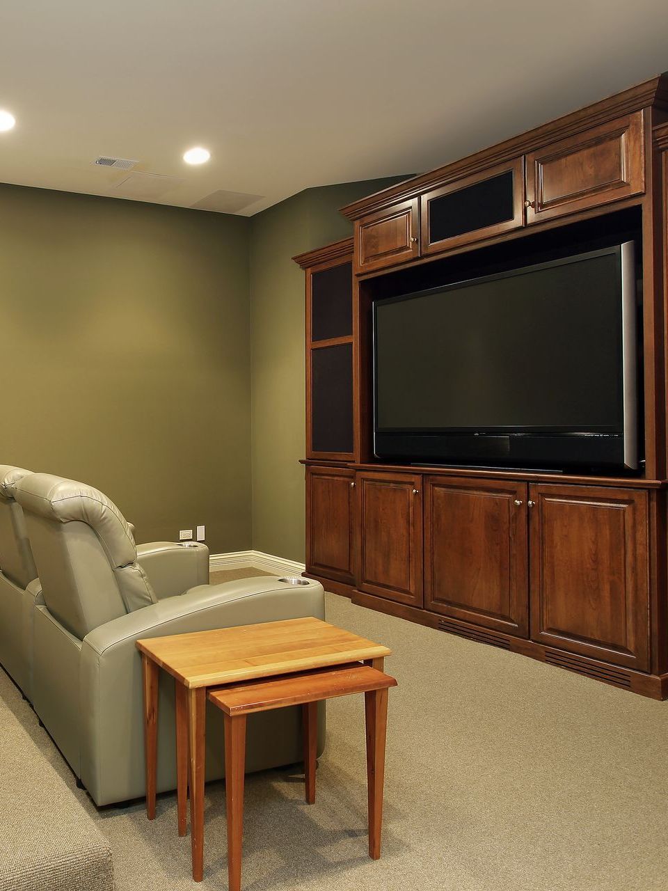 basement couch and tv