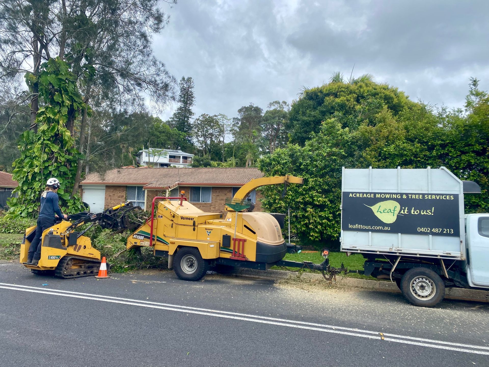 Tree Removal Service: Chipper, Stump Grinder, Truck Parked on the Road — AAA Trees On Tweed In Kingscliff, NSW