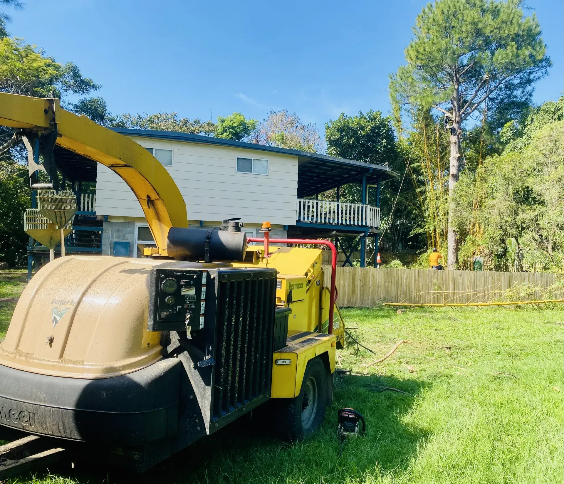 Yellow Wood Chipper in A Yard — AAA Trees On Tweed in Alstonville, NSW