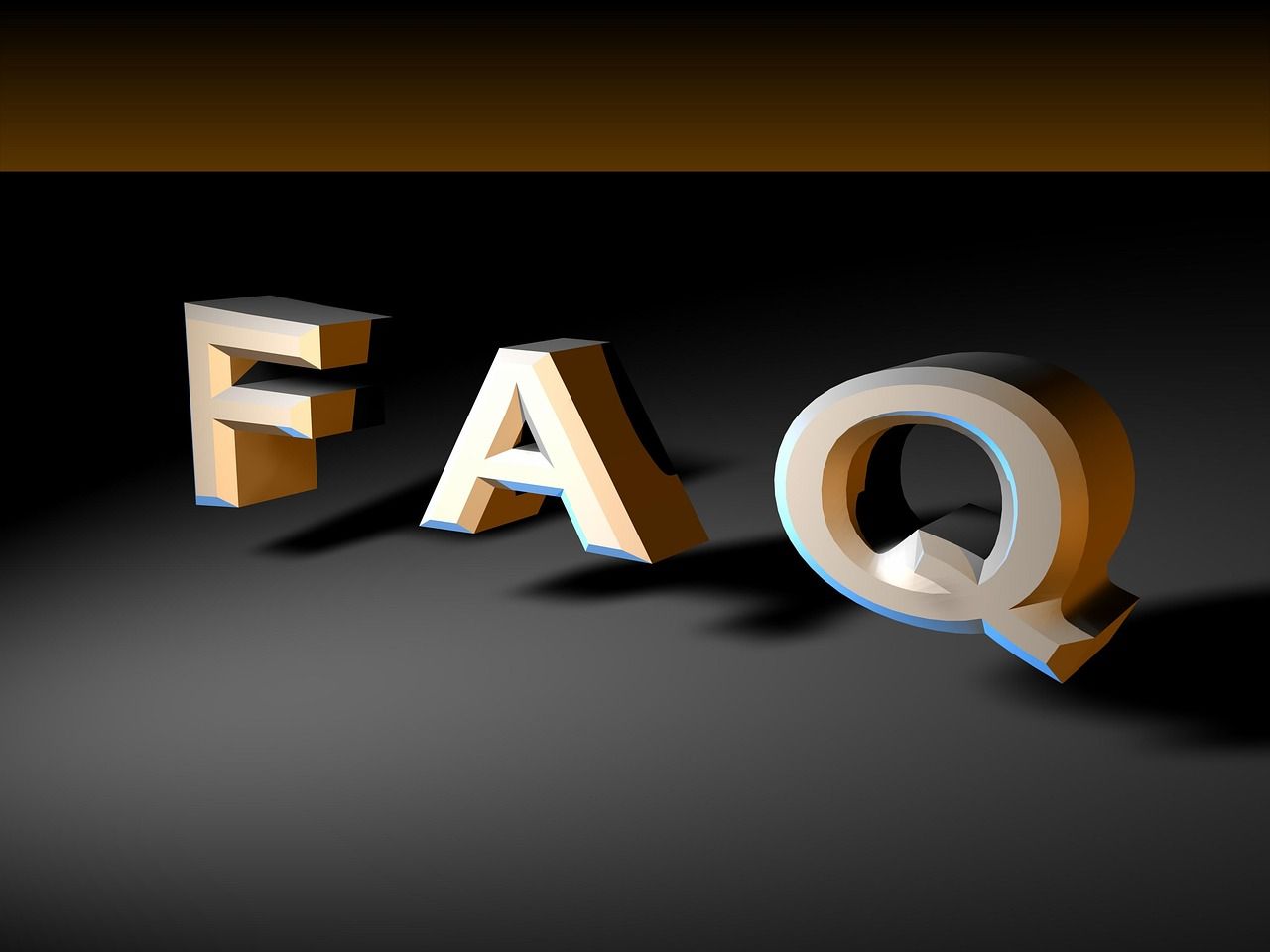 The word faq is written in 3d letters on a black background