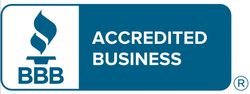 A blue sign that says accredited business on it