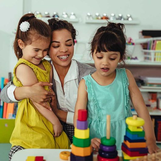 Teacher with students